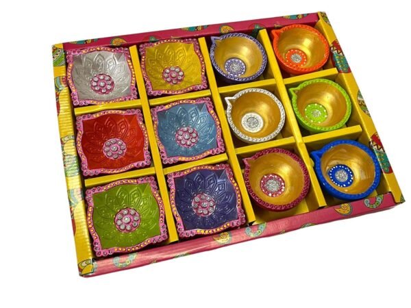 Hand made Fancy Clay Diya – 12Pcs